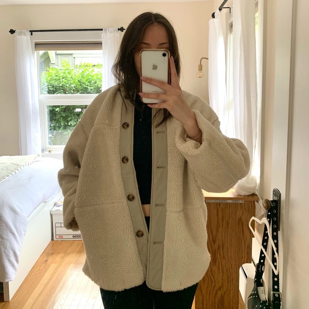 Sherpa / Shearling Cream Coat with Button Front